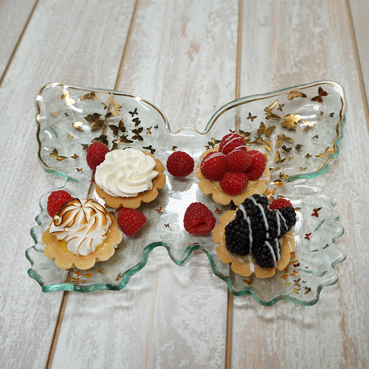 Glass Butterfly Trays with 24k Gold butterfly designs
