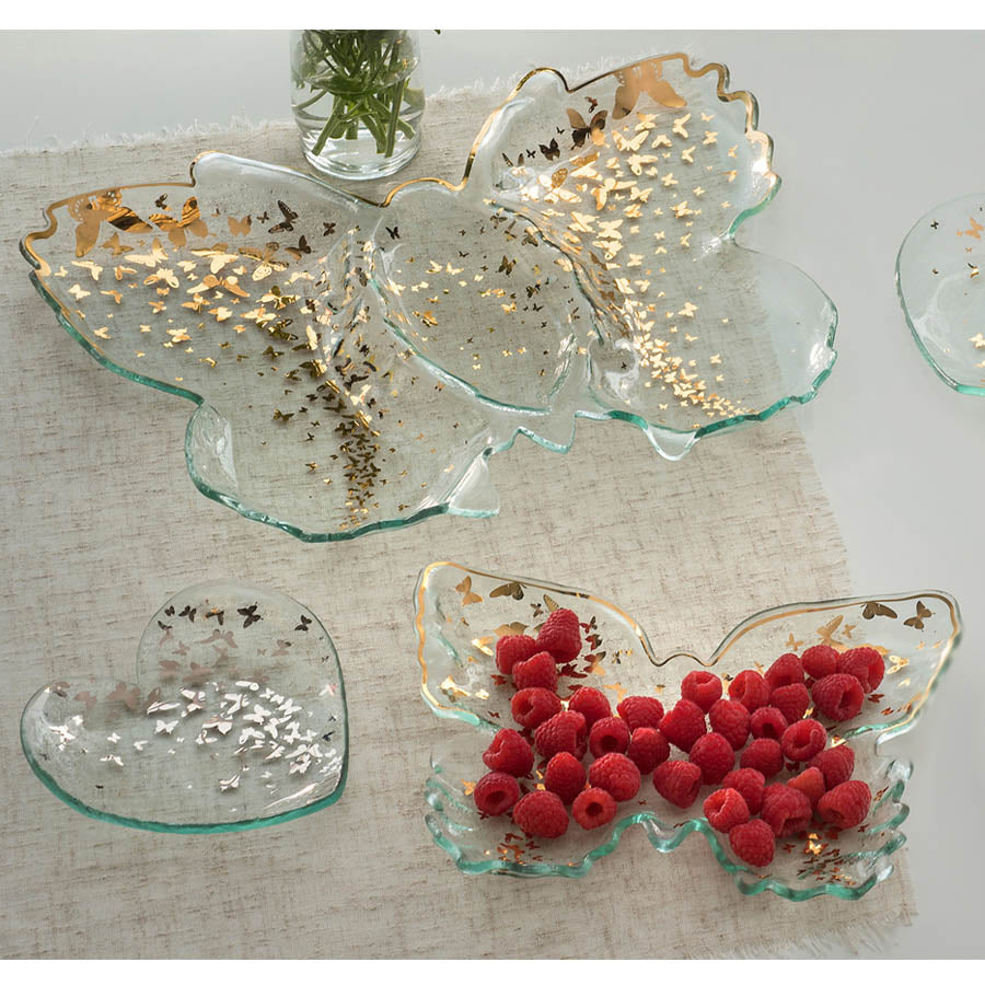 glass trays with 24k gold butterfly designs
