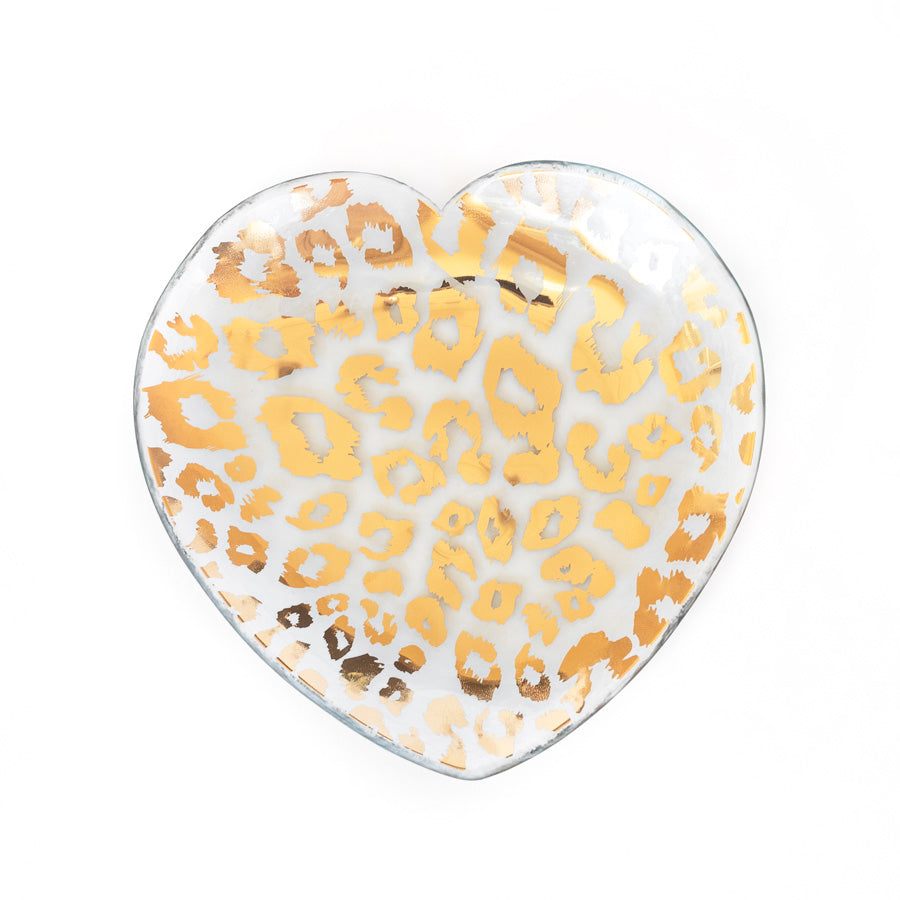 Annieglass glass heart plate with 24k gold cheetah pattern