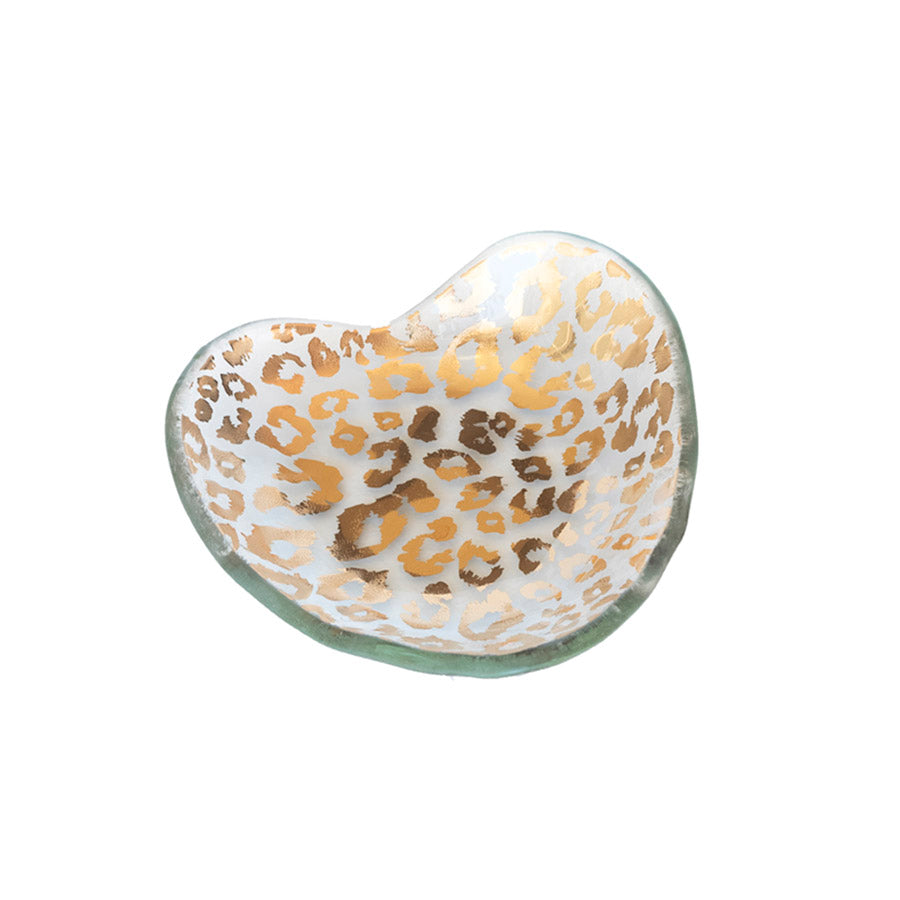 Glass Heart Plate with 24k gold cheetah pattern, handmade gift