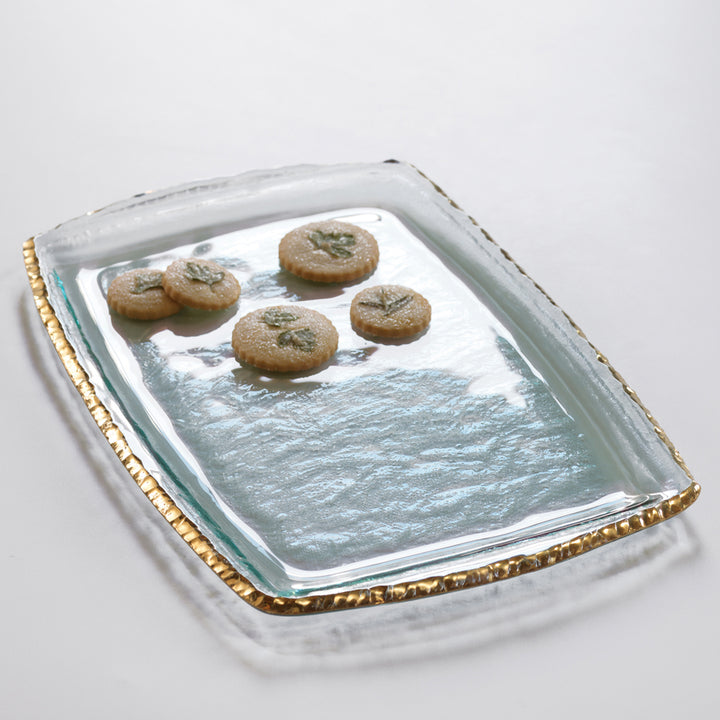 Glass serving tray for parties, with 24k gold edge