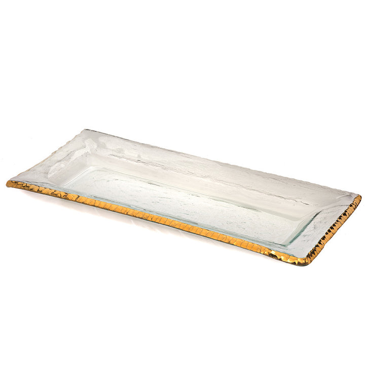 Annieglass glass rectangular tray for serving, 24k gold edge