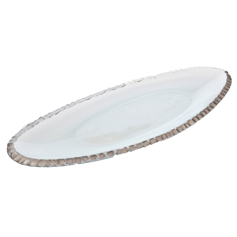 Party tray, glass serving platter with platinum rim