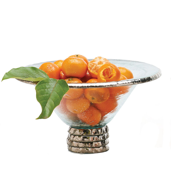 Annieglass Edgey platinum rim serving bowl with glass stand