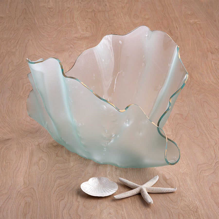 Annieglass sculpture, frosted glass, clamshell shaped, ocean inspired gift