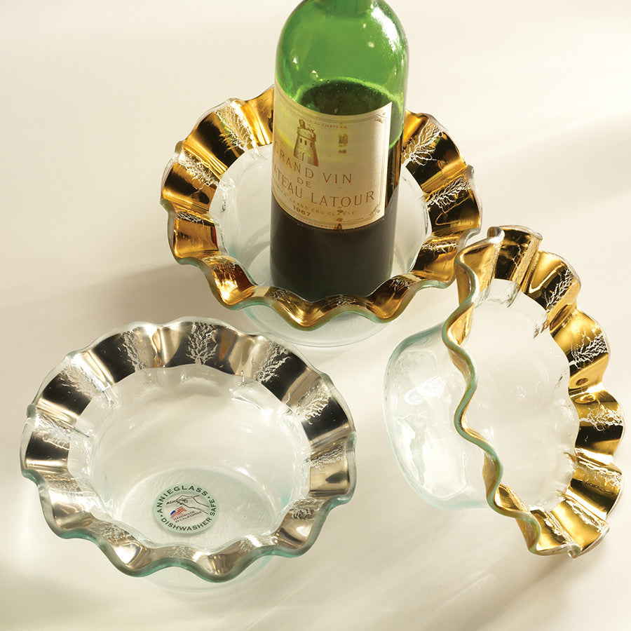 Wine Coasters - Lux Glass with Ruffled Gold Rim