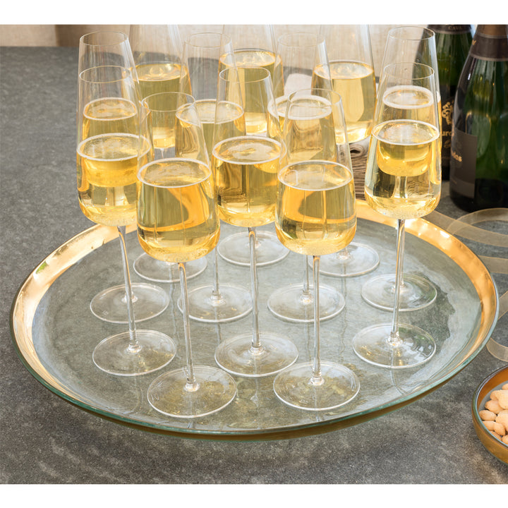 oversized glass serving tray with a 24k gold band