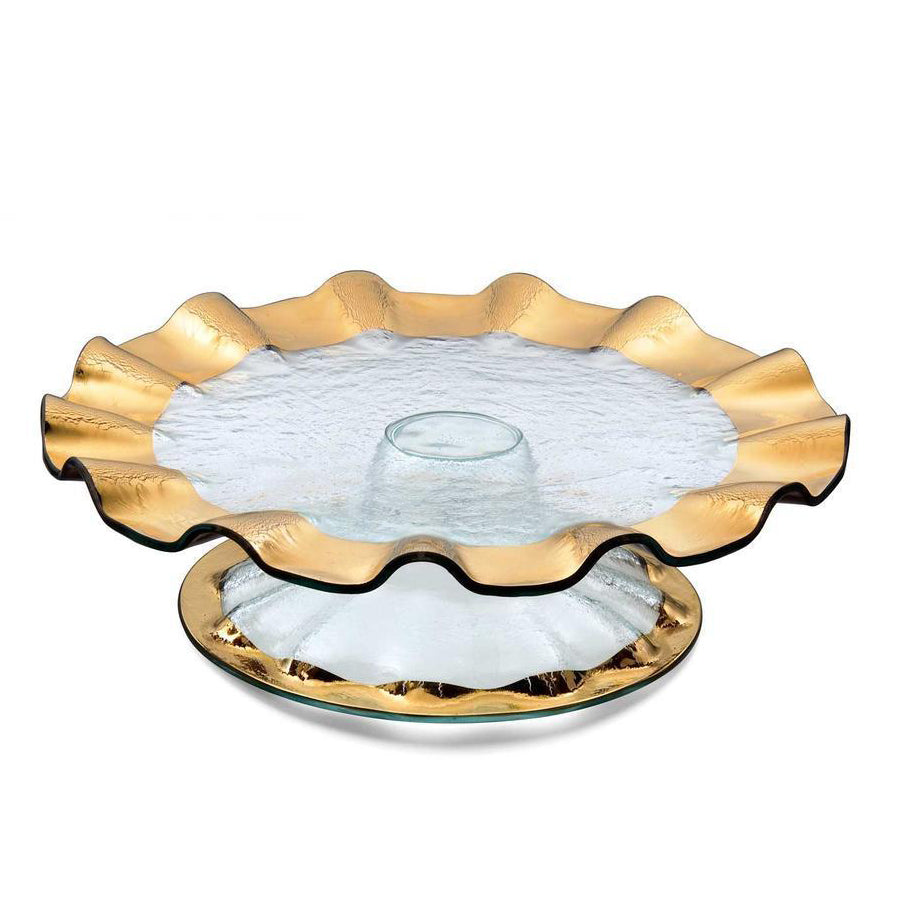 Clear Glass Cake Plates, Gold Band Pedestal Stand