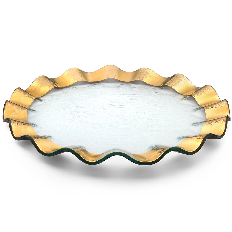 Glass Buffet/Service Plate, Gold Band Ruffle Collection