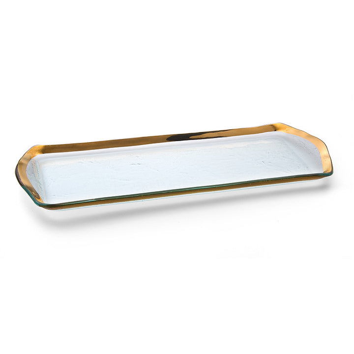 Glass oblong pastry tray with a 24k gold band