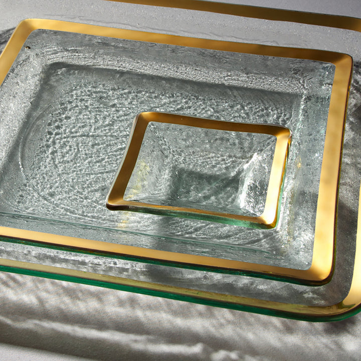 Gold band, small Square 5" Glass Trays - Roman Antique