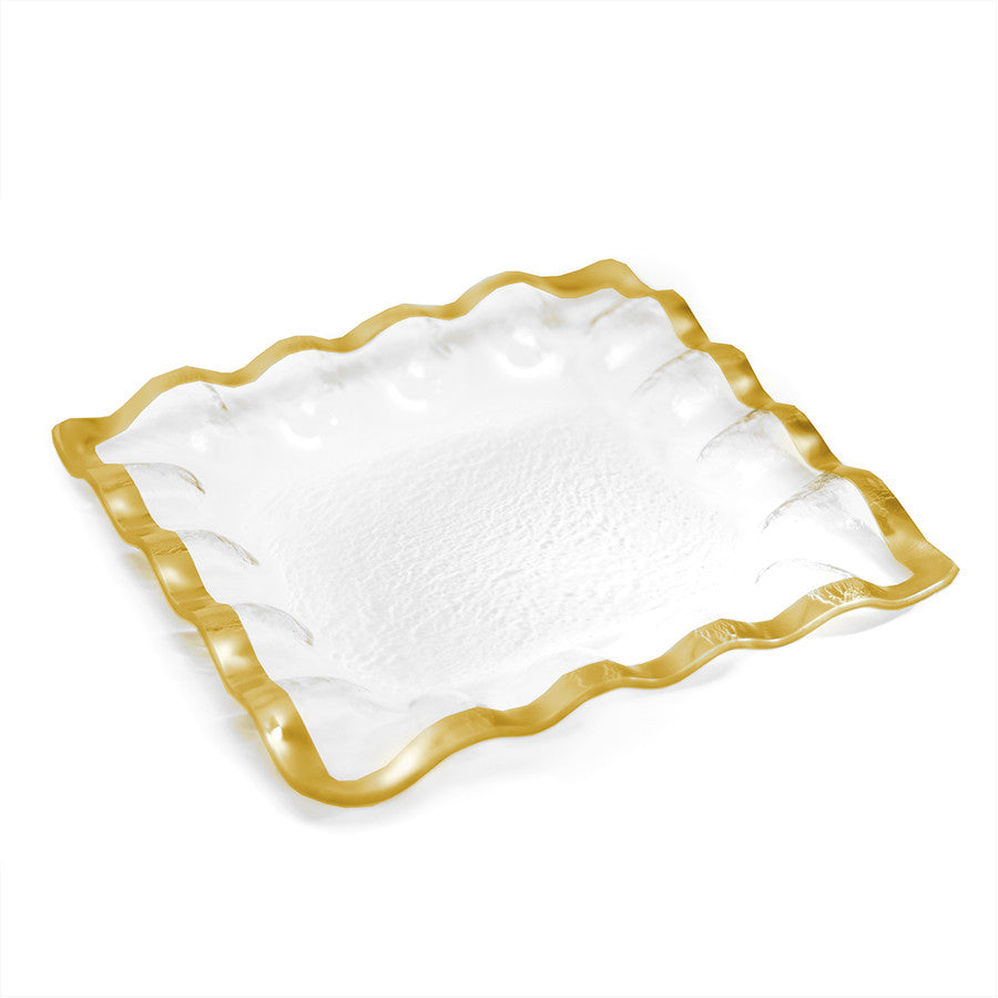 Luxury Square Serving Trays | Ruffled Gold Band