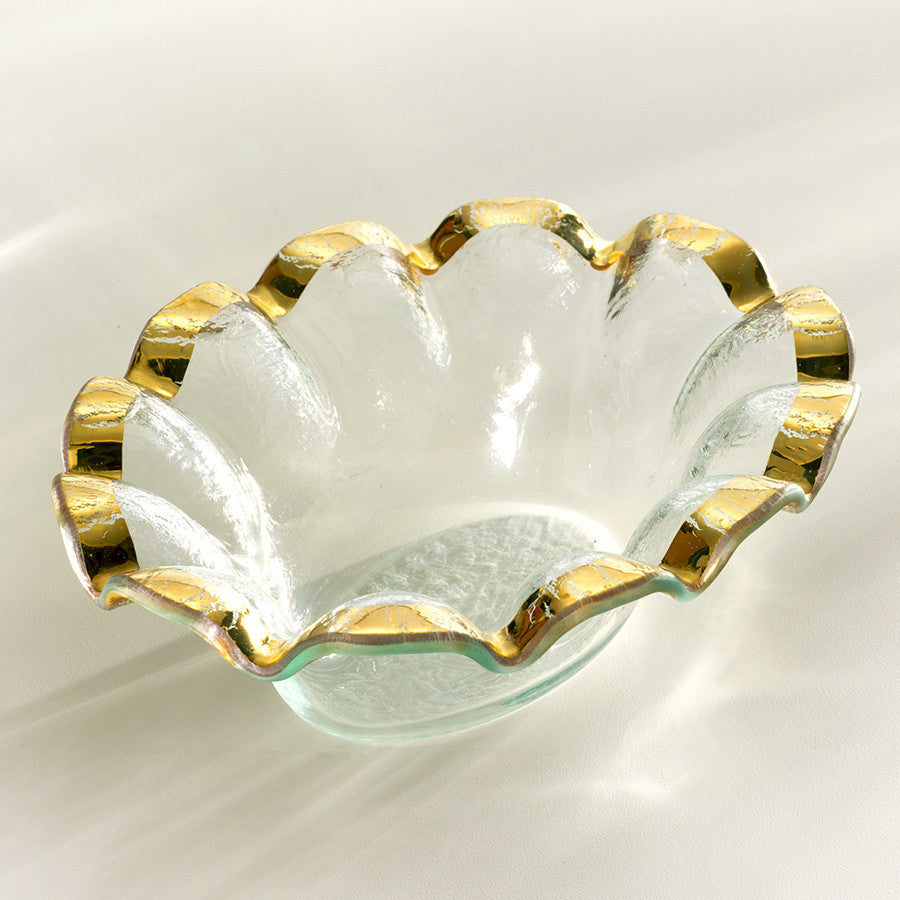 ruffle dip small bowl for parties clear glass gold rim