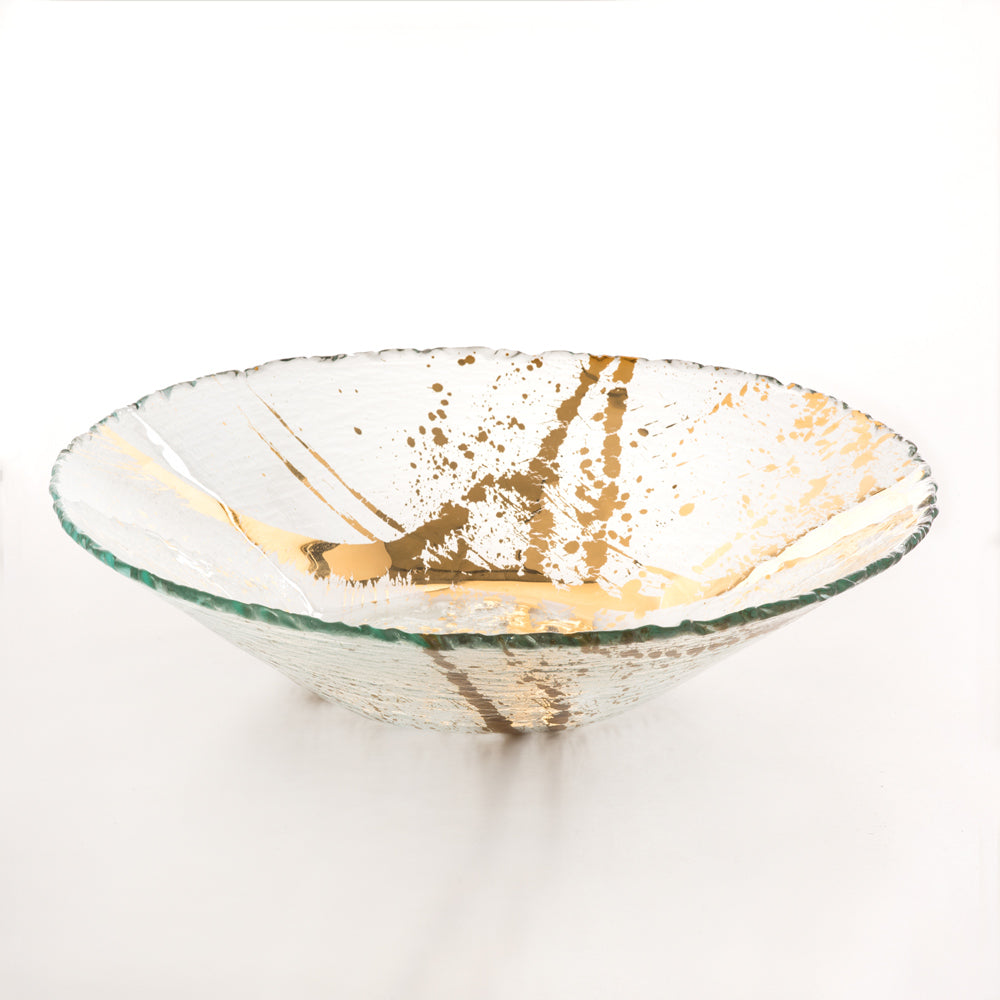 Jaxson glass large serving bowl, 24k gold splatters, Annieglass