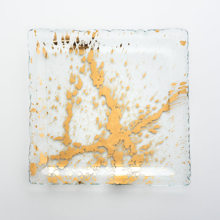 Handcrafted Jaxson square glass plate with 24 gold splatters