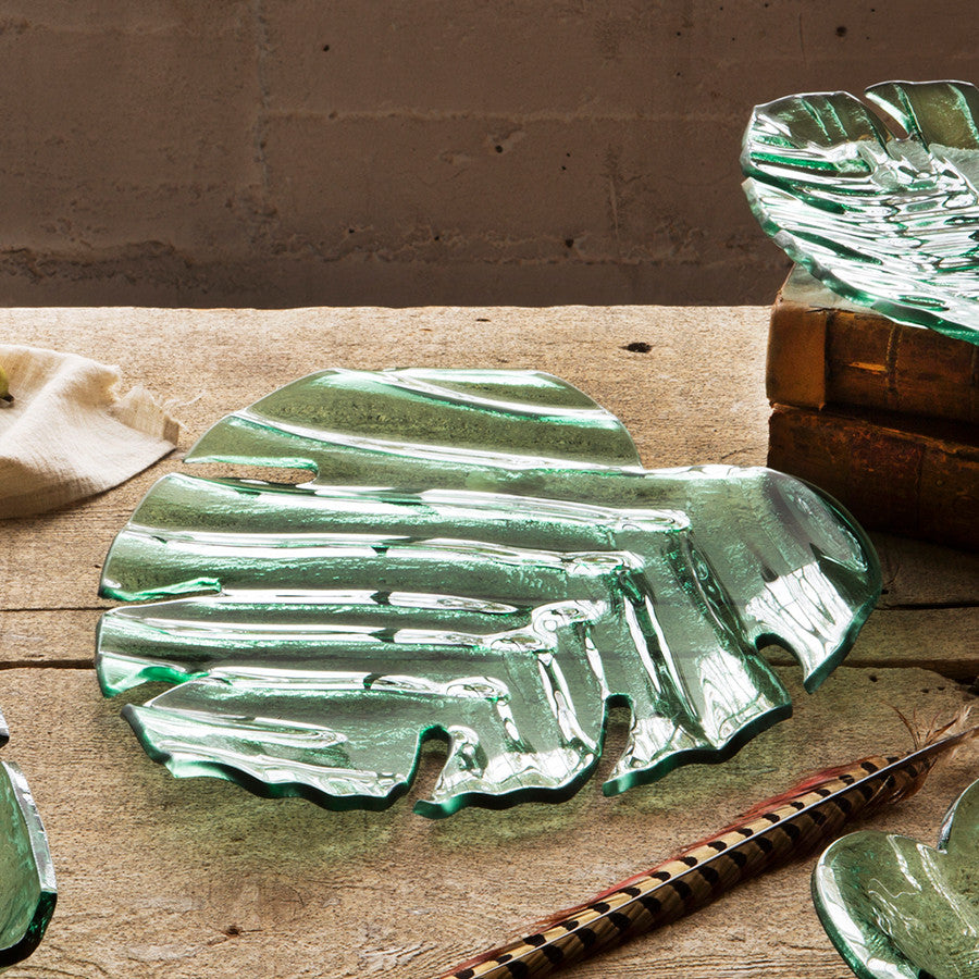 Glass Palm Frond Cheese Board & Plate, Leaves by Annieglass