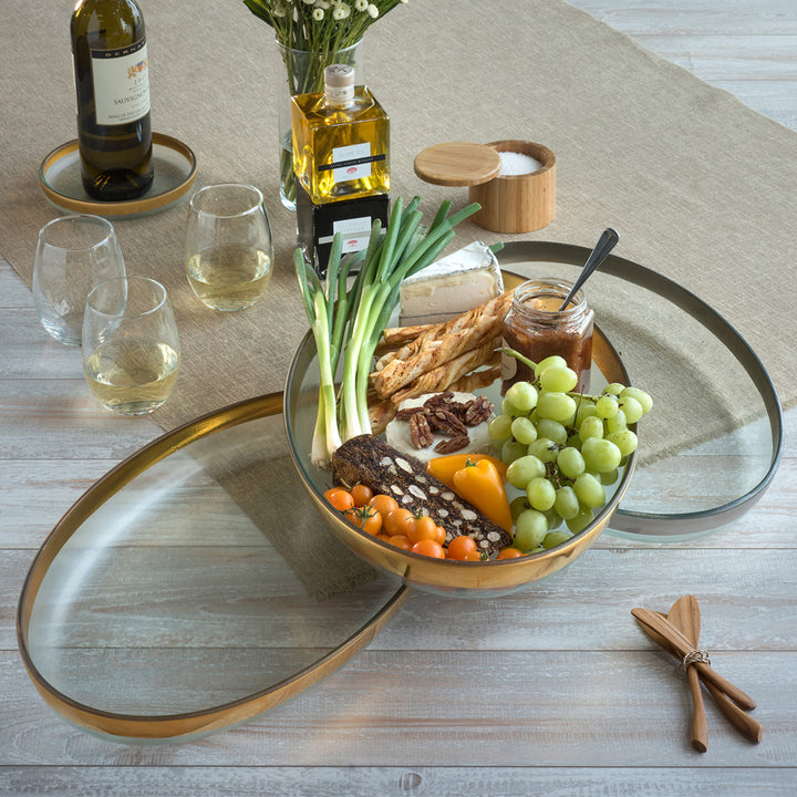 Large Oval Glass Platters, Serving Trays w/ Gold Rim | Mod