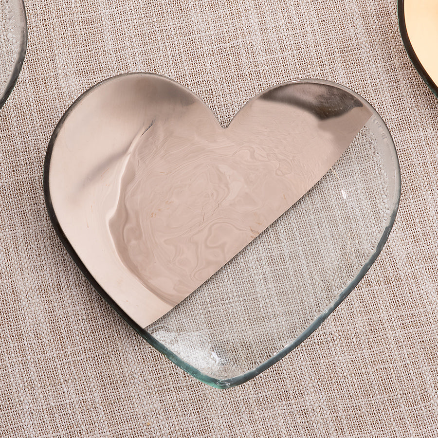 Annieglass glass heart plate with platinum