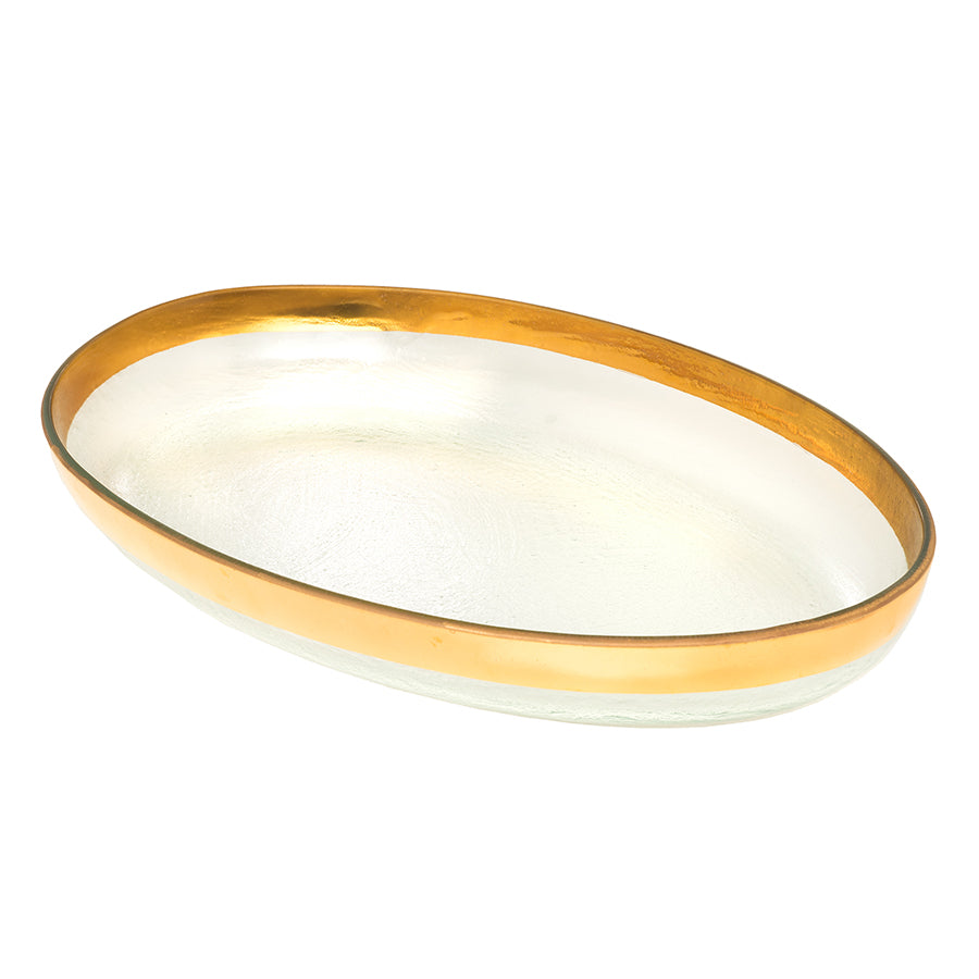 Large Oval Glass Platters, Serving Bowls Gold Band | Mod – Annieglass