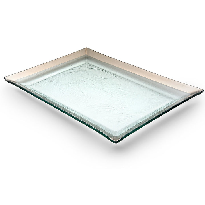Handmade glass martini trays, hand painted with a thick platinum band