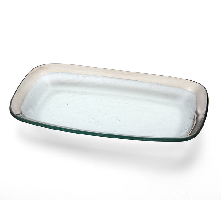 rectangular platinum rimmed clear glass tray