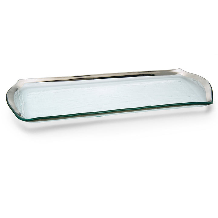 Glass oblong pastry tray with a platinum band