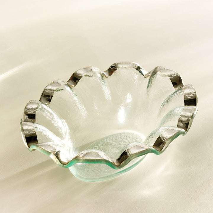 annieglass platinum rim clear glass small dip bowl 