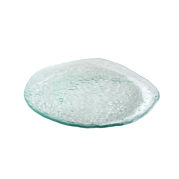 salt dinner plate clear glass grainy texture